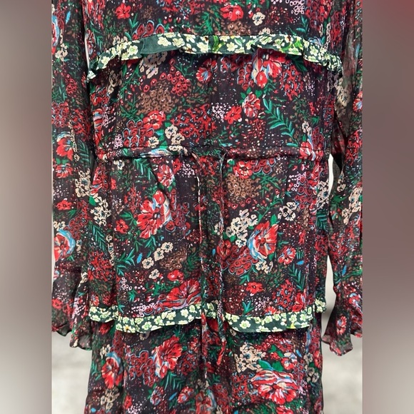 Anthropologie Scotch & Soda Leopard & Lillies Floral Long Sleeve Mini Dress Chic - Picture 14 of 16